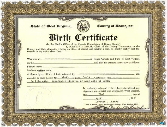 Download United States Clerk's office of Virginia birth certificate Photoshop template